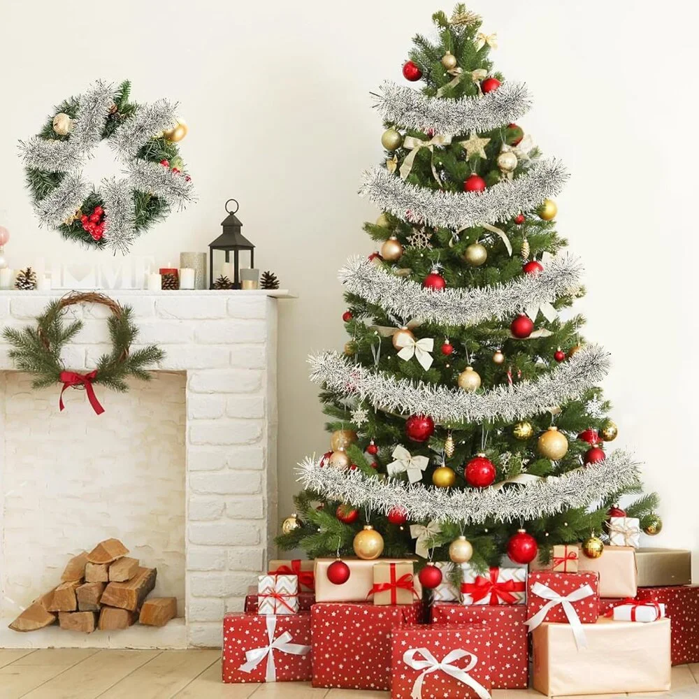 Dazzling 50' Silver Garland for Luxurious Holiday Decor and Easy Customization
